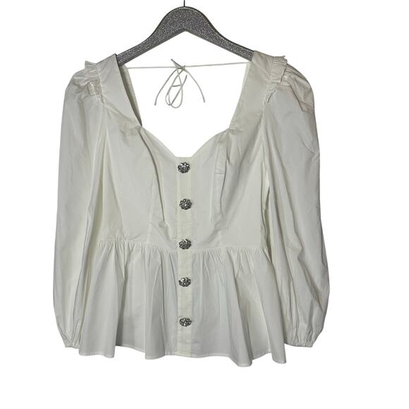 Hill House The Juliet Top White Balloon Sleeves and Jewel Buttons - Picture 1 of 8
